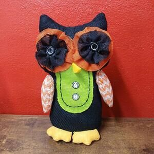 Black Orange & Green 11" Owl, Free Standing Plush Felt Autumn Fall Home Decor